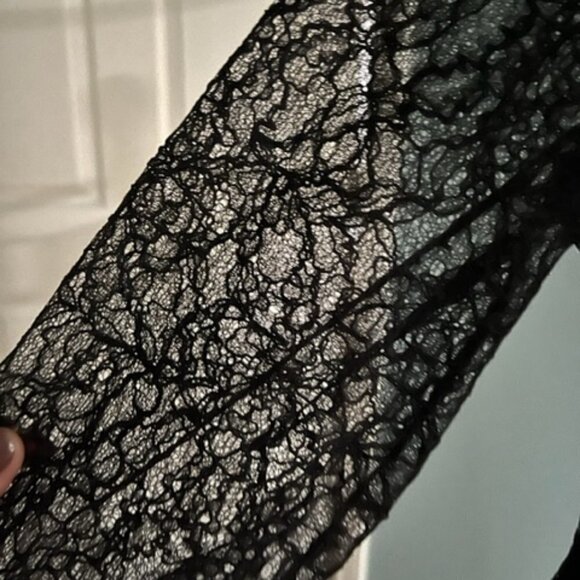 ZARA NWOT Black Lace Bohemian Sheer Flare Long Sleeve High Neck Top Size Medium - Picture 13 of 14